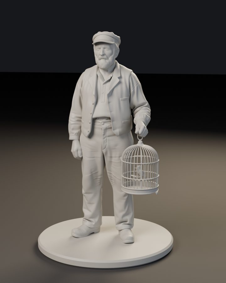 Le Vieux Mineur au canari, figurine en résine